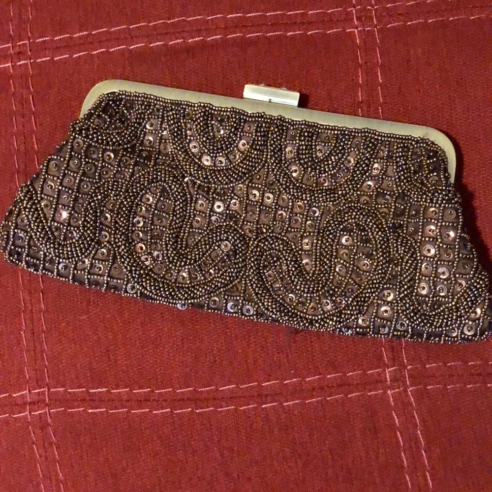 Copper sequined party clutch